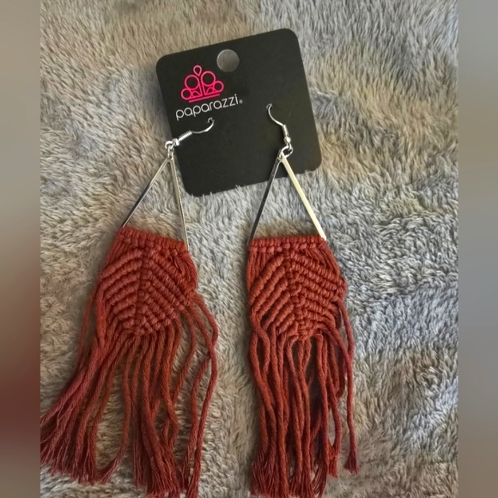 NWT! Paparazzi Rust Fringe Earrings beautifully Interwoven!